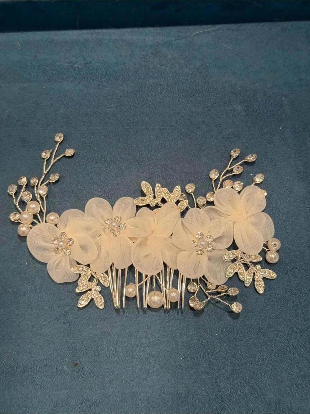 Ivory Floral Hair Comb with Pearls and Crystals